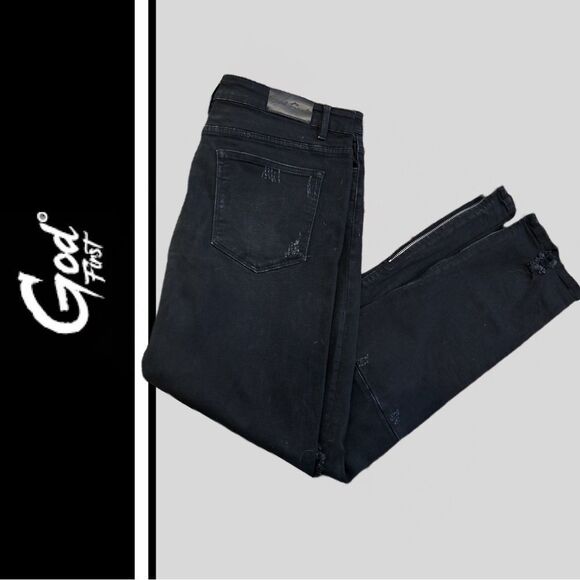God First Men’s Distressed Black Jeans with‎ Zippers - Size 40 - Picture 2 of 3